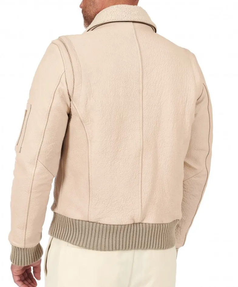 Uomo D'Arienzo Aviator - Giubbotto aviatore in pelle raggrinzita color crema collo montone