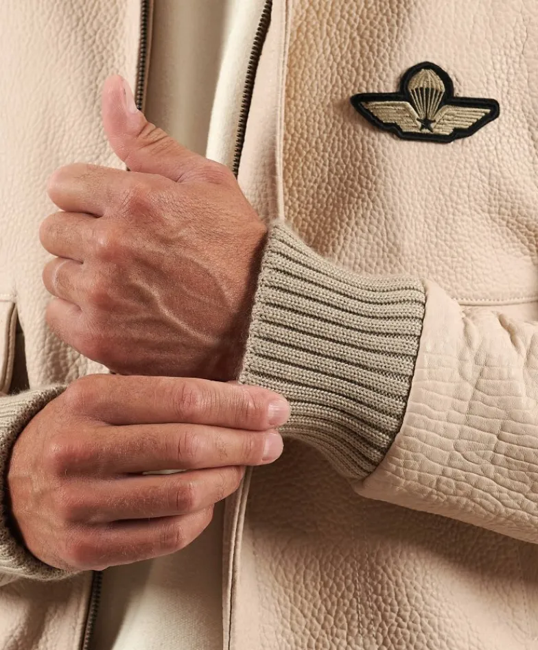 Uomo D'Arienzo Aviator - Giubbotto aviatore in pelle raggrinzita color crema collo montone