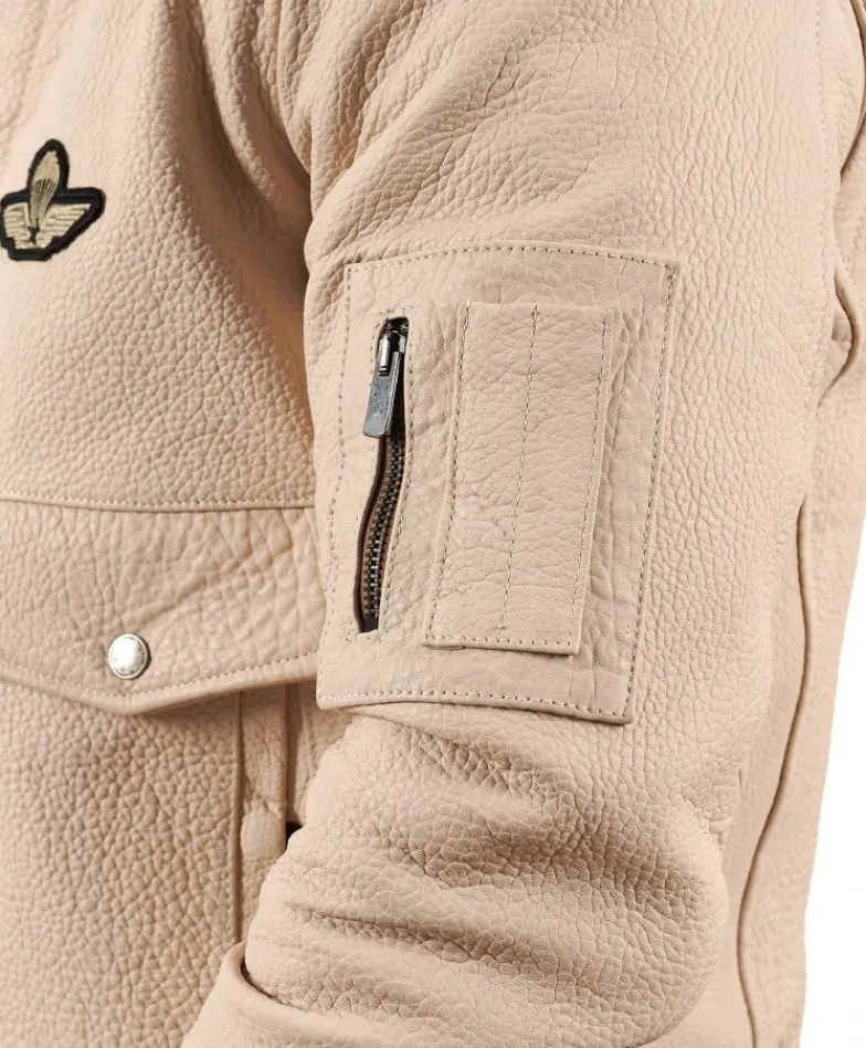 Uomo D'Arienzo Aviator - Giubbotto aviatore in pelle raggrinzita color crema collo montone