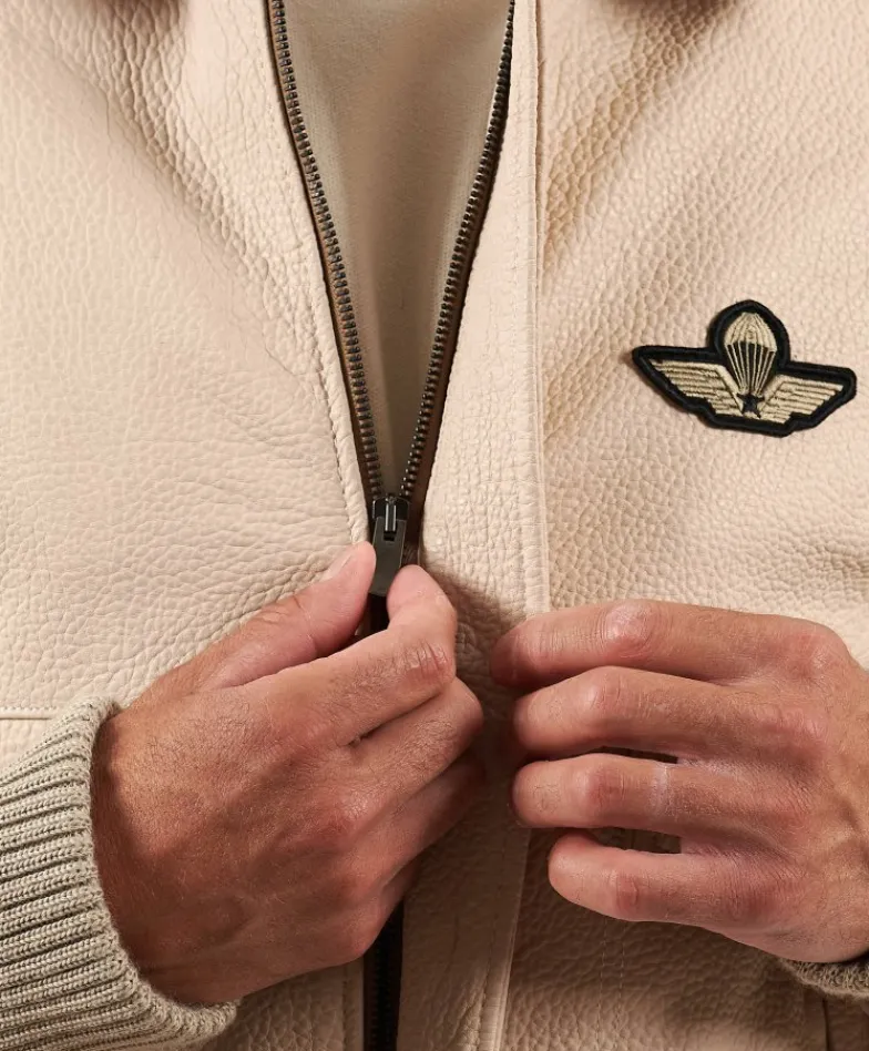 Uomo D'Arienzo Aviator - Giubbotto aviatore in pelle raggrinzita color crema collo montone