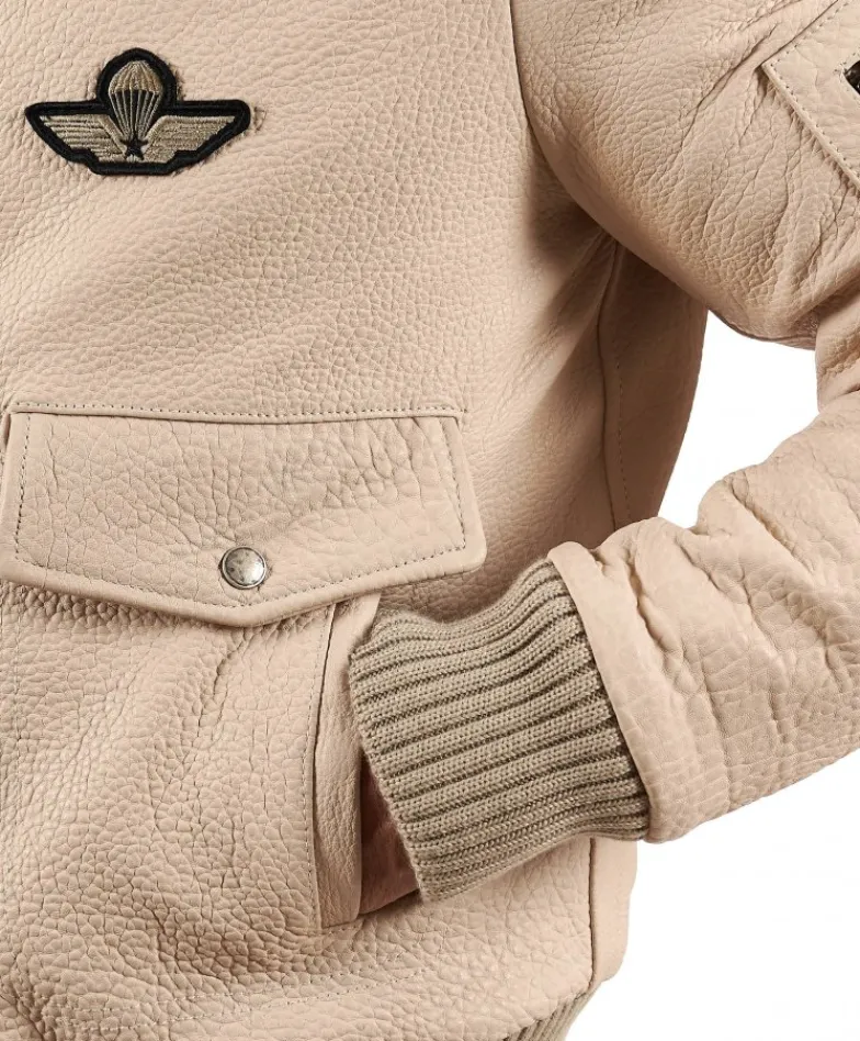 Uomo D'Arienzo Aviator - Giubbotto aviatore in pelle raggrinzita color crema collo montone
