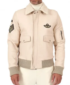 Uomo D'Arienzo Aviator - Giubbotto aviatore in pelle raggrinzita color crema collo montone