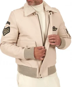 Uomo D'Arienzo Aviator - Giubbotto aviatore in pelle raggrinzita color crema collo montone