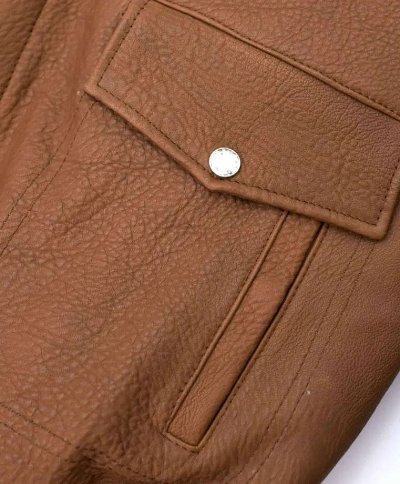 Uomo D'Arienzo Aviator - Giubbotto aviatore in pelle raggrinzita color cuoio collo montone