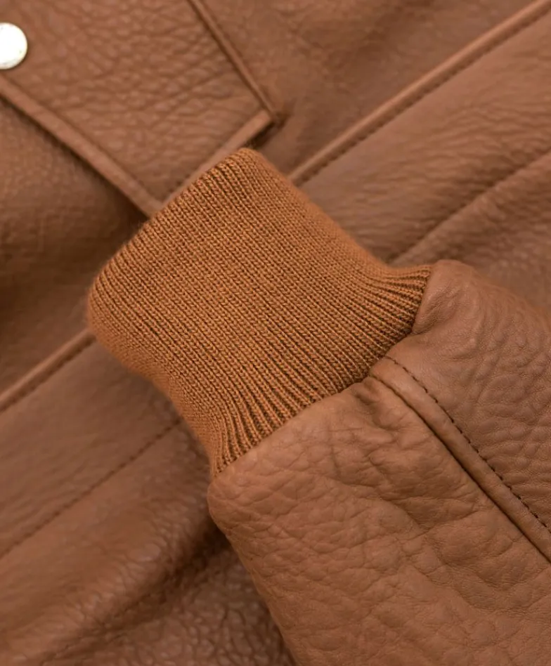Uomo D'Arienzo Aviator - Giubbotto aviatore in pelle raggrinzita color cuoio collo montone