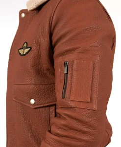 Uomo D'Arienzo Aviator - Giubbotto aviatore in pelle raggrinzita color cuoio collo montone