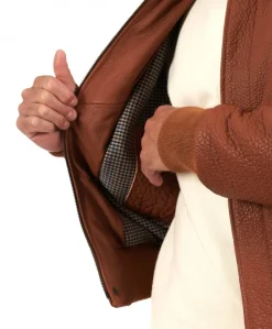 Uomo D'Arienzo Aviator - Giubbotto aviatore in pelle raggrinzita color cuoio collo montone