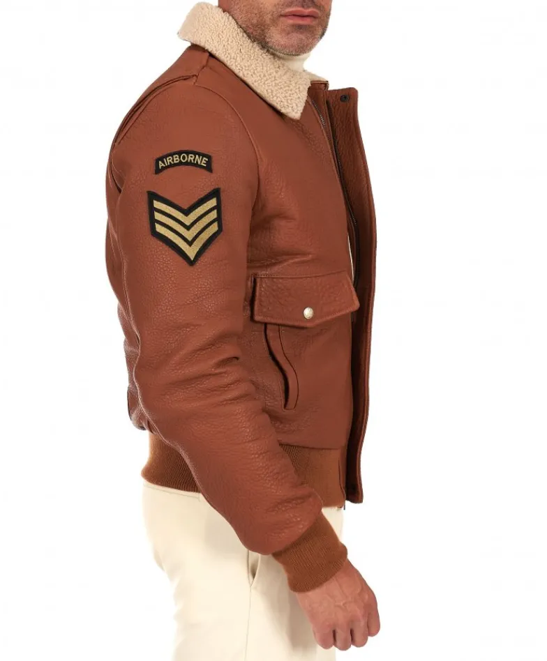 Uomo D'Arienzo Aviator - Giubbotto aviatore in pelle raggrinzita color cuoio collo montone