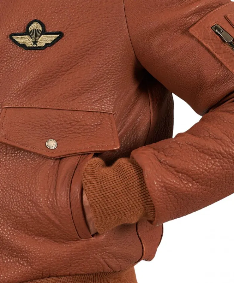 Uomo D'Arienzo Aviator - Giubbotto aviatore in pelle raggrinzita color cuoio collo montone