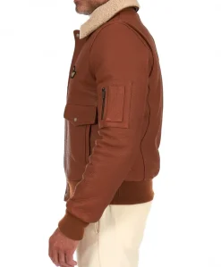Uomo D'Arienzo Aviator - Giubbotto aviatore in pelle raggrinzita color cuoio collo montone