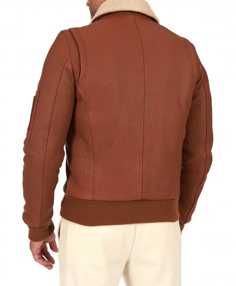 Uomo D'Arienzo Aviator - Giubbotto aviatore in pelle raggrinzita color cuoio collo montone