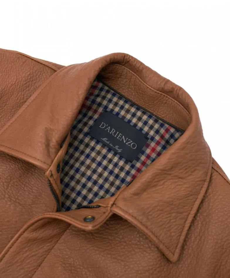 Uomo D'Arienzo Aviator - Giubbotto aviatore in pelle raggrinzita color cuoio collo montone