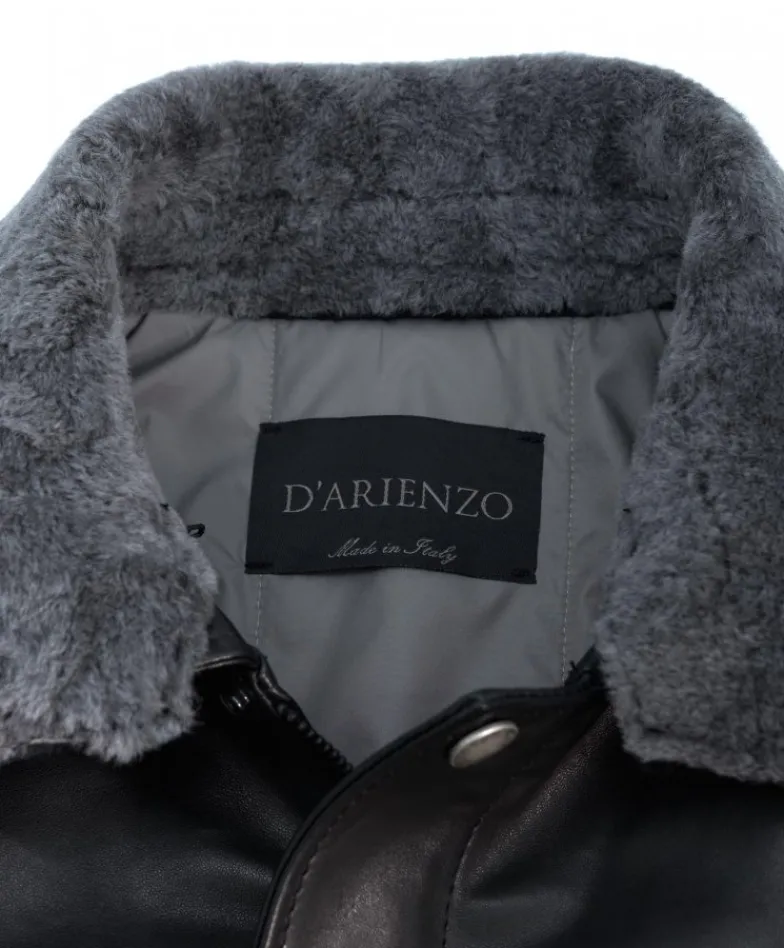 Uomo D'Arienzo Aviator - Giubbotto bomber aviatore in pelle nera collo montone