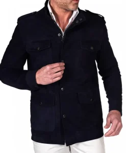 Uomo D'Arienzo Axel - Sahariana camoscio blu uomo con tasche applicate