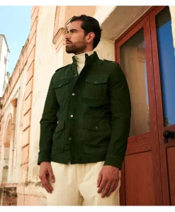 Uomo D'Arienzo Axel - Sahariana camoscio verde uomo con tasche applicate