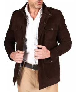 Uomo D'Arienzo Axel - Sahariana camoscio uomo testa di moro con tasche applicate