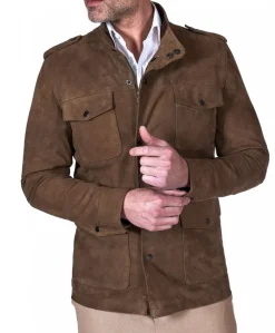 Uomo D'Arienzo Axel - Sahariana camoscio color fango uomo con tasche applicate