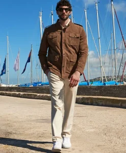 Uomo D'Arienzo Axel - Sahariana camoscio color fango uomo con tasche applicate