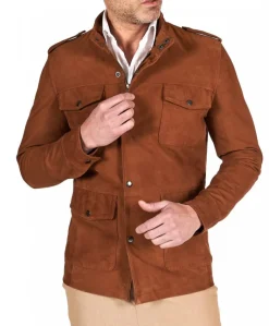 Uomo D'Arienzo Axel - Sahariana camoscio color cuoio uomo con tasche applicate