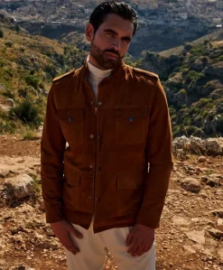 Uomo D'Arienzo Axel - Sahariana camoscio color cuoio uomo con tasche applicate