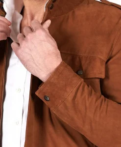 Uomo D'Arienzo Axel - Sahariana camoscio color cuoio uomo con tasche applicate