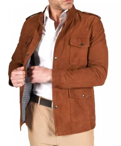 Uomo D'Arienzo Axel - Sahariana camoscio color cuoio uomo con tasche applicate