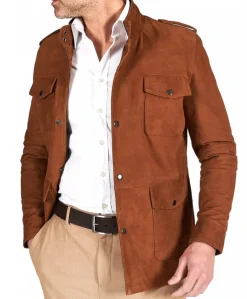 Uomo D'Arienzo Axel - Sahariana camoscio color cuoio uomo con tasche applicate