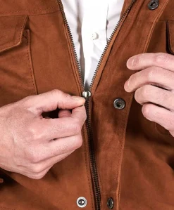 Uomo D'Arienzo Axel - Sahariana camoscio color cuoio uomo con tasche applicate
