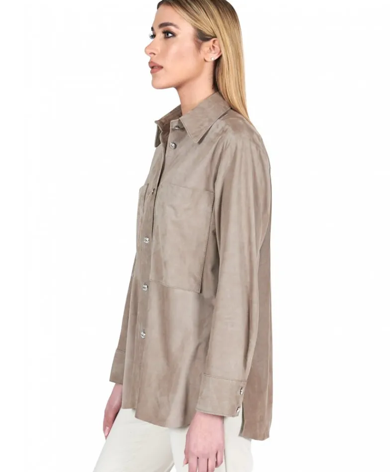 Donna D'Arienzo Beatrix - Camicia in pelle scamosciata fango vestibilità over