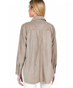 Donna D'Arienzo Beatrix - Camicia in pelle scamosciata fango vestibilità over
