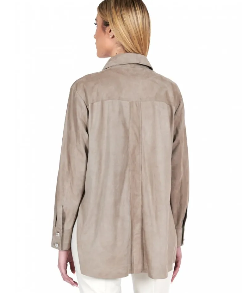 Donna D'Arienzo Beatrix - Camicia in pelle scamosciata fango vestibilità over
