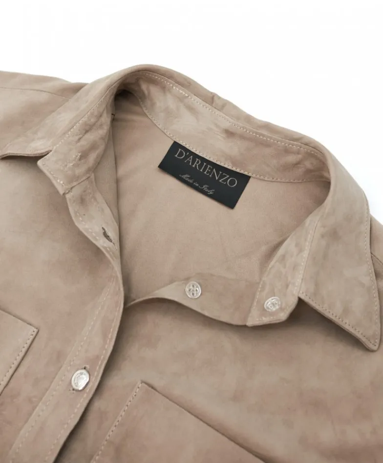 Donna D'Arienzo Beatrix - Camicia in pelle scamosciata fango vestibilità over