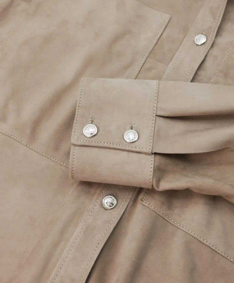 Donna D'Arienzo Beatrix - Camicia in pelle scamosciata fango vestibilità over