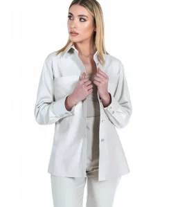 Donna D'Arienzo Beatrix - Camicia in pelle naturale color ghiaccio vestibilità over