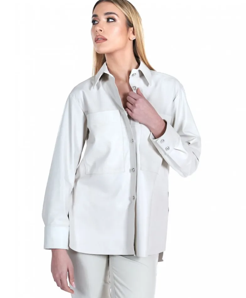 Donna D'Arienzo Beatrix - Camicia in pelle naturale color ghiaccio vestibilità over