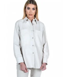 Donna D'Arienzo Beatrix - Camicia in pelle naturale color ghiaccio vestibilità over