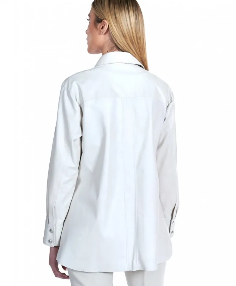 Donna D'Arienzo Beatrix - Camicia in pelle naturale color ghiaccio vestibilità over