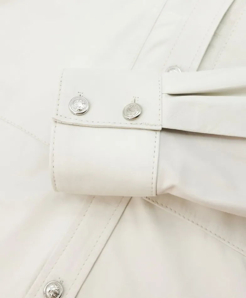 Donna D'Arienzo Beatrix - Camicia in pelle naturale color ghiaccio vestibilità over