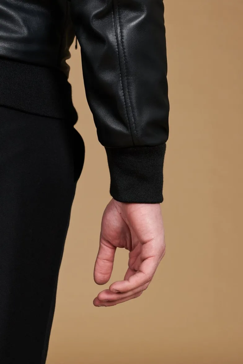 Uomo D'Arienzo Biancolino - Giacca bomber in pelle nera con cappuccio nappa effetto liscio