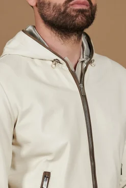 Uomo D'Arienzo Biancolino - Giacca bomber in pelle color crema con cappuccio