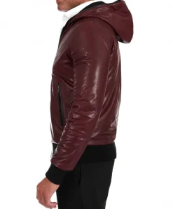 Uomo D'Arienzo Biancolino - Giubbotto Bomber in pelle vintage vinaccio con cappuccio