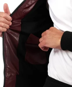Uomo D'Arienzo Biancolino - Giubbotto Bomber in pelle vintage vinaccio con cappuccio