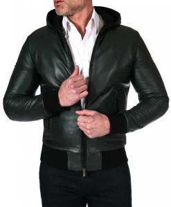 Uomo D'Arienzo Biancolino - Giubbotto Bomber in pelle naturale verde con cappuccio