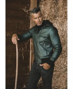 Uomo D'Arienzo Biancolino - Giubbotto Bomber in pelle naturale verde con cappuccio