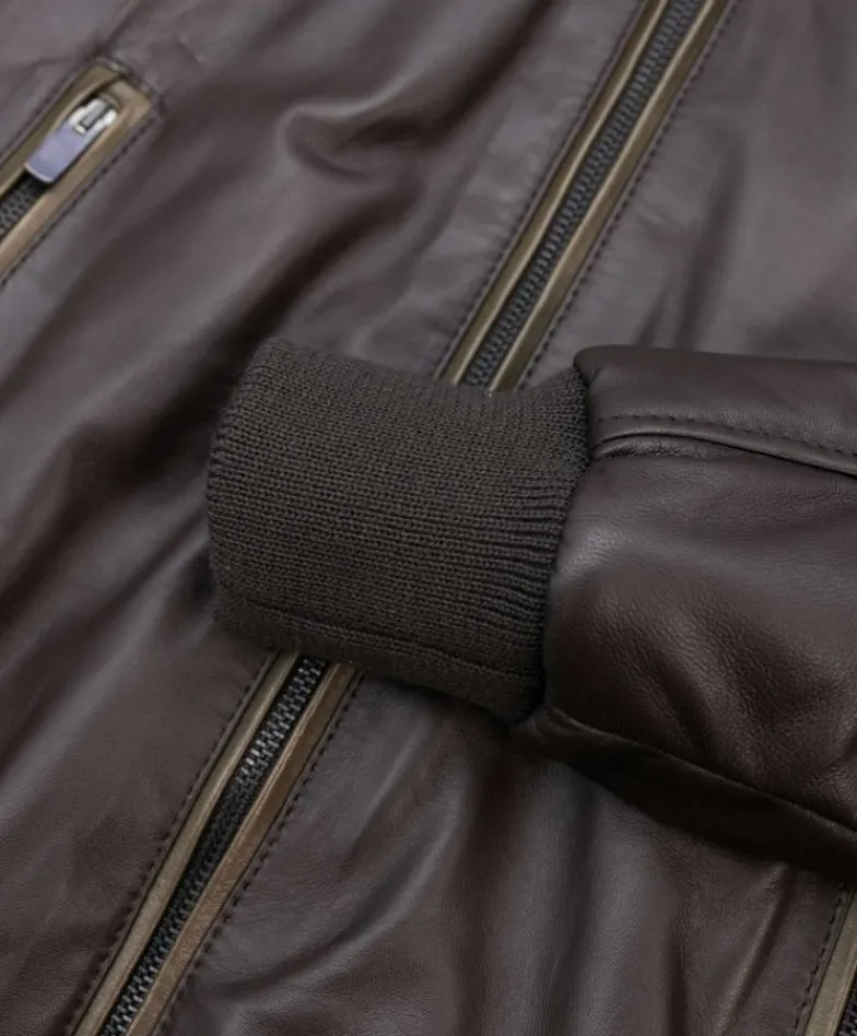 Uomo D'Arienzo Biancolino - Giubbotto bomber in pelle testa di moro con cappuccio