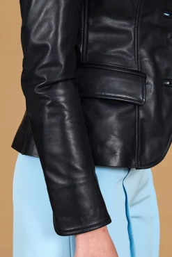Donna D'Arienzo Blazer - Giacca blazer in pelle blu due bottoni nappa effetto liscio