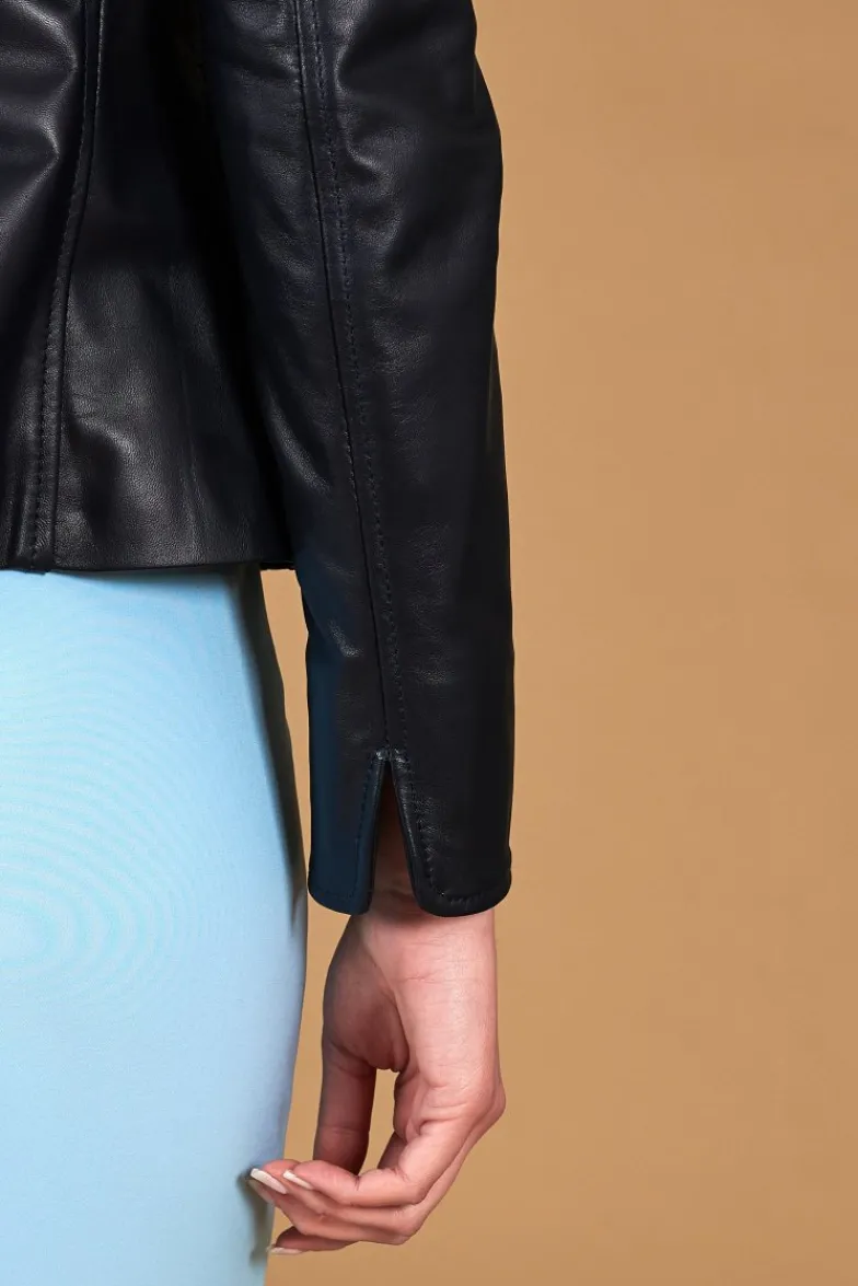 Donna D'Arienzo Blazer - Giacca blazer in pelle blu due bottoni nappa effetto liscio