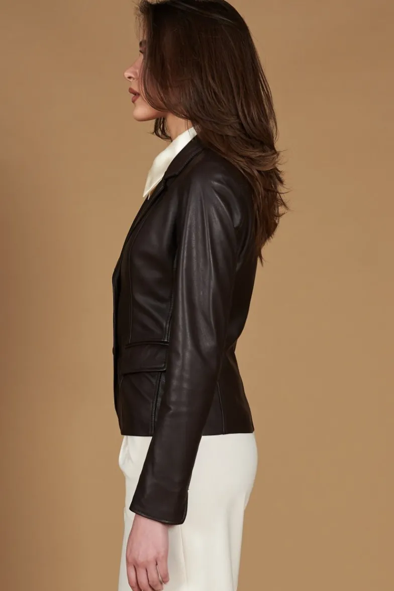 Donna D'Arienzo Blazer - Giacca blazer in pelle testa di moro due bottoni nappa effetto liscio