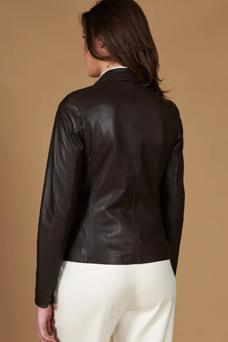 Donna D'Arienzo Blazer - Giacca blazer in pelle testa di moro due bottoni nappa effetto liscio