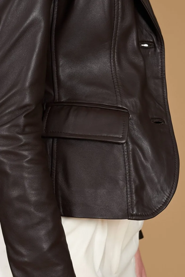 Donna D'Arienzo Blazer - Giacca blazer in pelle testa di moro due bottoni nappa effetto liscio